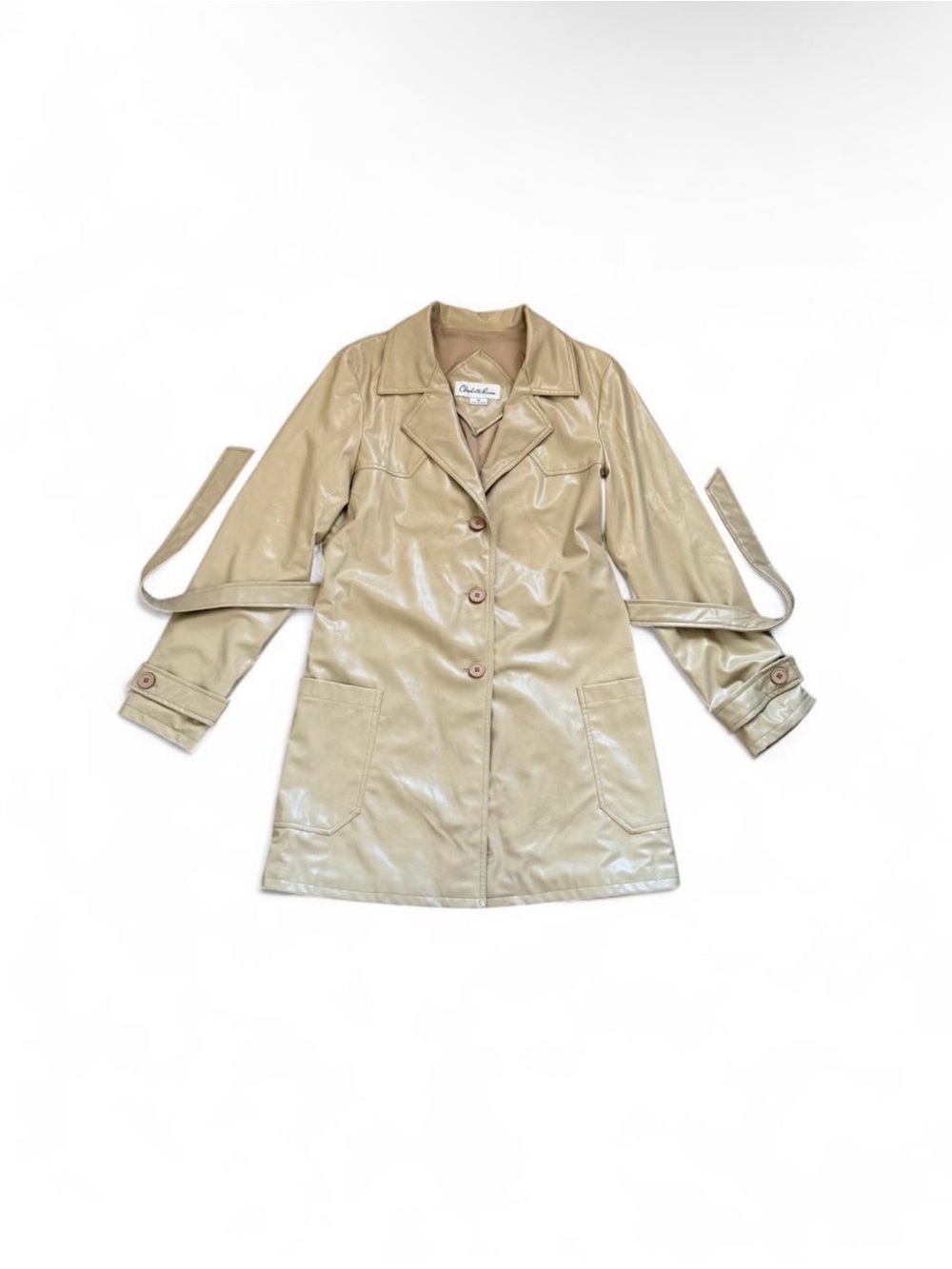 Charlotte Russe Light Beige Faux Leather Trench Coat